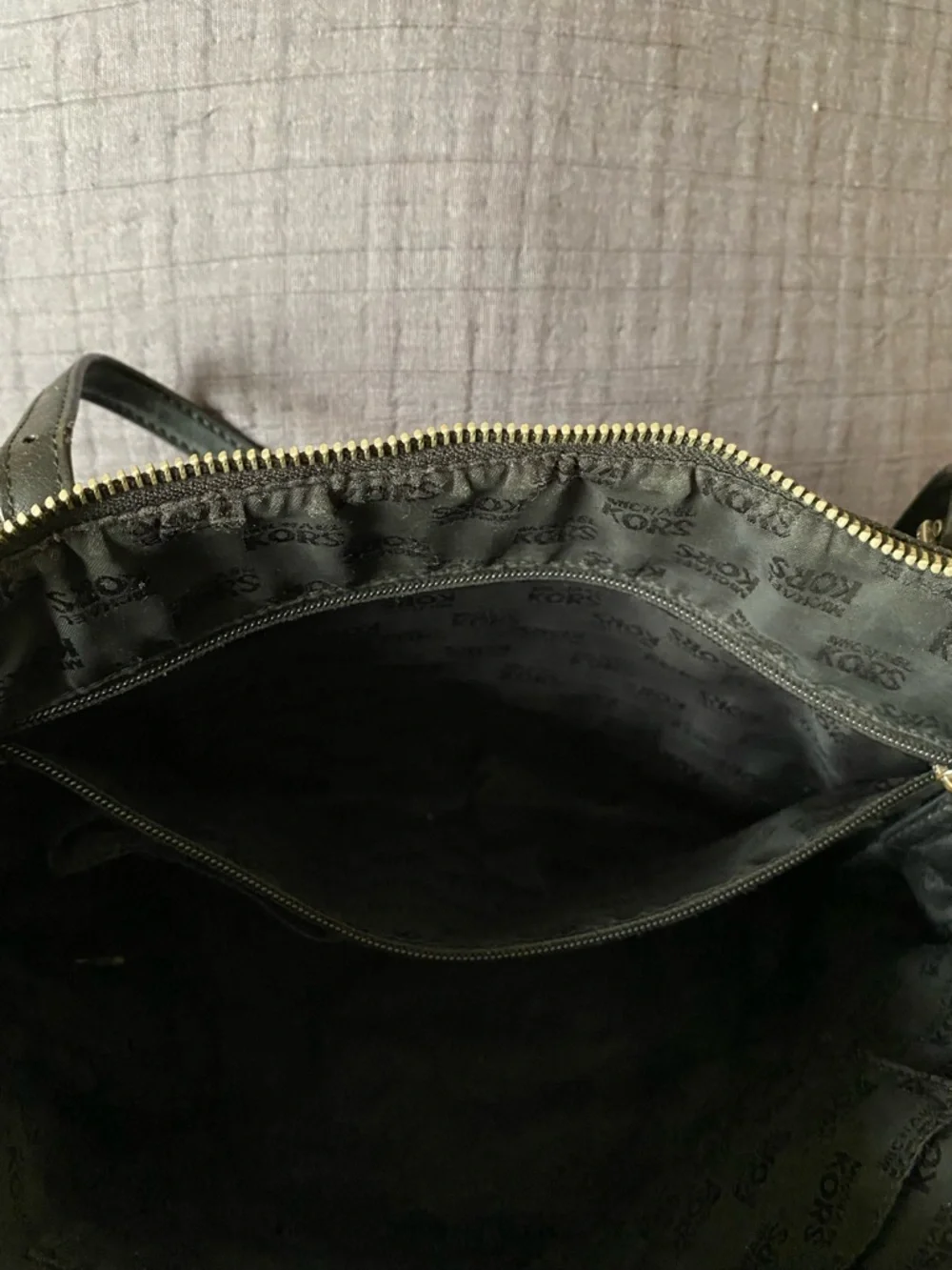 Michael Kors Black Leather Tote with Signature MK Pendant — Medium size